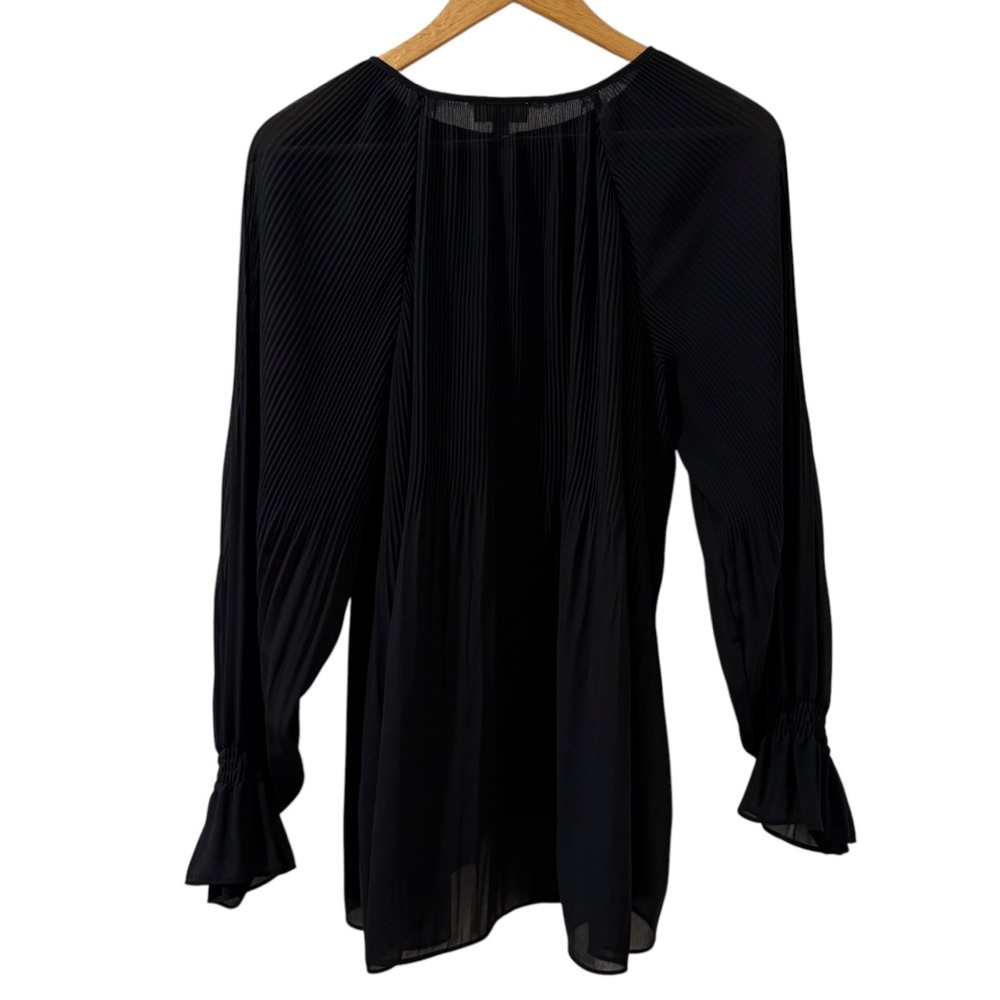 Umgee Black Accordion Box Pleated Sheer Blouse | Romantic Boho Flowy Tunic Top S - Picture 6 of 8